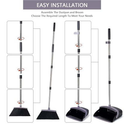 Broom and Dustpan Combo Set,55" Long Handle,Charcoal - color: Charcoal Black