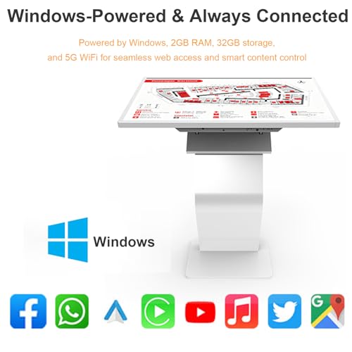 32 Inch Touch Screen Kiosk, 10pt PCAP Capactive Touch Screen Digital Signage, Windows OS K-Style Indoor Digital Signage, Interactive LCD Display Signage, U-Disk Publish Content, Split Screen - color: 32"+White (Windows OS)