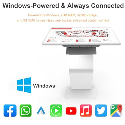 32 Inch Touch Screen Kiosk, 10pt PCAP Capactive Touch Screen Digital Signage, Windows OS K-Style Indoor Digital Signage, Interactive LCD Display Signage, U-Disk Publish Content, Split Screen - color: 32"+White (Windows OS)