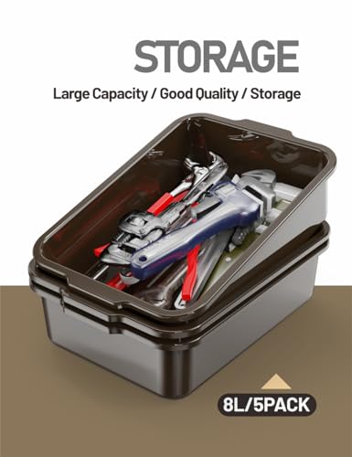 WYT 5-Pack Commercial Bus Tubs Box/Tote Box, Brown Plastic Storage Bin with Handles/Wash Basin Tub (8 Liter) - color: Brown, size: 8 Liter-Brown