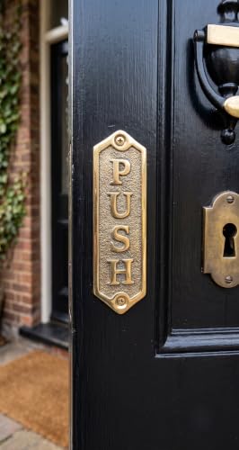 PUSH Metal Door Sign – Antique Brass Vintage Push Plate Durable Commercial-Grade Professional Signage, Easy Mount Office & Business Door Plaque - color: PUSH