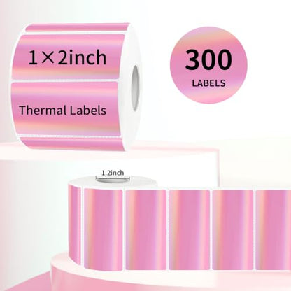 Pink Thermal Label 2x1 Inch- Barcode Labels- Holographic Thermal Sticker Labels for Address, Shipping, Compatible with Rollo Label Printer & MUNBYN& Zebra (300 Sheets/Pink) - color: Holographic Baby Pink, size: 2"x 1"