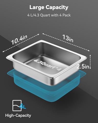ZeroPone Hotel Pans with Lids, 4 Pack, 1/2 Size, 2.5" Deep - color: 2.5" Deep 4 Pack, size: 1/2 Size