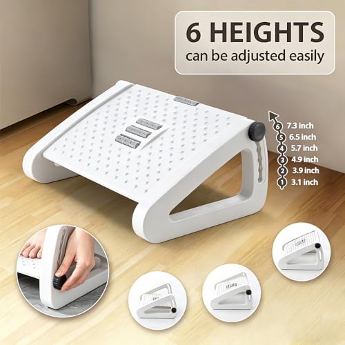 CasaZenith Foot Rest, Six Heights Adjustable Foot Rest Under Desk at Work - color: White