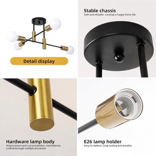Garwarm Black and Gold Sputnik Chandelier, 4-Light Semi Flush Ceiling Light - color: 4-Lights,Black and Gold