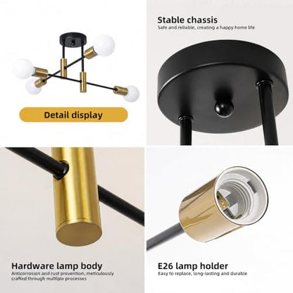 Garwarm Black and Gold Sputnik Chandelier, 4-Light Semi Flush Ceiling Light - color: 4-Lights,Black and Gold