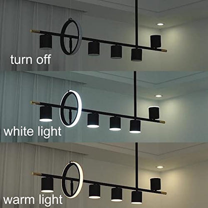 Siittoo 40" Modern LED Pendant Light, Dimmable Black Kitchen Island Light - color: Black-5 Spotlights 1 Ring-40W