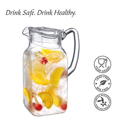 Amazing Abby - Quadly - Plastic Pitcher (64 oz, 2 Quart), Clear Water Pitcher with Lid, Fridge Jug, BPA-Free, Shatter-Proof, Great for Iced Tea, Sangria, Lemonade, Juice, Milk, and More - style: Quadly (64 oz)