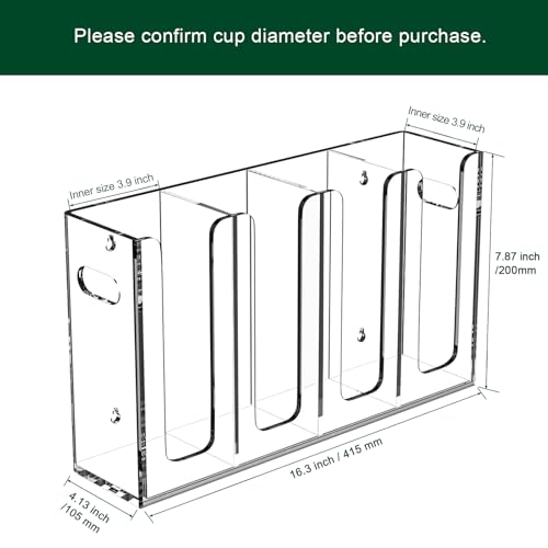 Disposable Coffee Cup Dispenser with Handles, Countertop or Wall Mount Hot/Cold Drink Cup and Lid Holder - Bathroom/Kitchen/Office Acrylic Cup Lid Storage Organizer (4 Compartments, Clear) - color: Clear, size: 4 Compartments