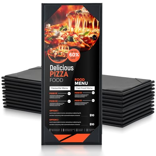 MYFULLY 1-View Menu Holders Covers 4.25"x11" 12PCS PU Leather for Restaurants