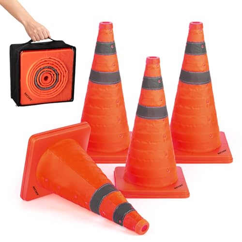 BATTIFE 4 Pack 18 Inch Collapsible Traffic Cones, Orange Safety Cones - color: Orange, size: 18inch