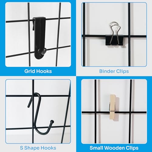 CIKLCIX Wire Wall Grid Panel Set of 2, Photo Display Board & Memo Board - color: Black, size: 2 Pack