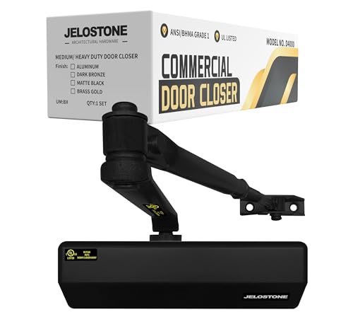 Medium/Heavy Duty, Commercial Door Closer D4000, ANSI Grade 1, UL 3 Hour Fire Rated, ADA Compliant, Adjustable Spring Size 1-6 for Doors (44-330lb, 30-60 in), Indoor/Outdoor (Black) - color: Black