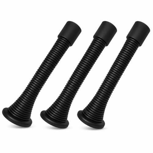 Spring Door Stopper-Matt Black – 3-Pack Wall Door Stopper – Easy Installation Doorstop with Rubber Bumper Tip – Heavy Duty Materials and No-Damage Design – Available in 3 Elegant Colors - color: Black