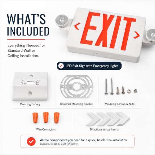 LED Exit Sign Combo with Emergency Lights, Battery Backup, Hardwired - size: 1 Pack