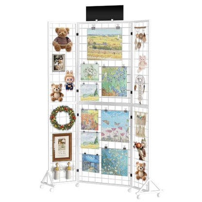 Foldable Grid Wall Panel, Gridwall Display Stand with Notice board - color: White