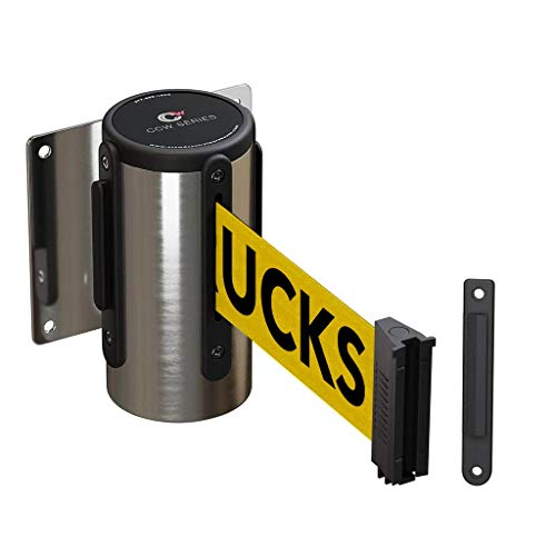 Crowd Control Warehouse WMB-120 Fixed Wall Mount Retractable Belt Barrier - color: Yellow"DANGER-FORKLIFT TRUCKS"