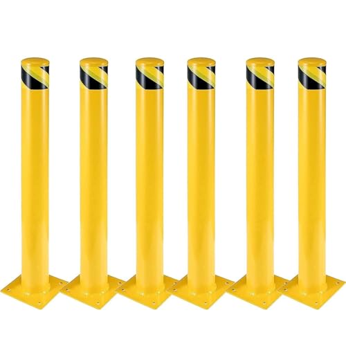 6 Pcs Safety Bollard,36 Inch High Heavy-Duty Yellow Safety Bollard Steel Posts,4.5 Inch Diameter,Safety Bollard with 16 Anchor Bolts - Ideal for Traffic Control, Driveway Barriers,Parking Pole