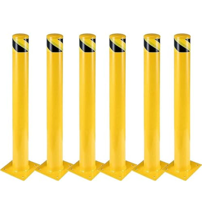 6 Pcs Safety Bollard,36 Inch High Heavy-Duty Yellow Safety Bollard Steel Posts,4.5 Inch Diameter,Safety Bollard with 16 Anchor Bolts - Ideal for Traffic Control, Driveway Barriers,Parking Pole