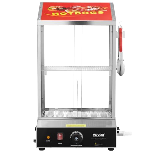 VEVOR Hot Dog Machine, 36 L, 2-Tier Hot Dog Steamer for 200 Hotdogs & 42 Buns, 1200W Electric Bun Warmer Cooker with Rotary Knob Temp Display - size: 2-Tier-38Qt