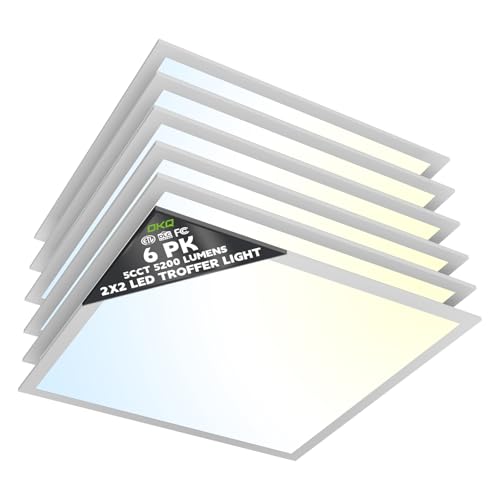 OKQ 2x2 LED Flat Panel Light Drop Ceiling Office Fixture,5 CCT 3000K-6500K Adjustable & 5 Wattage Selectable, 0-10V Dimmable, 2X2 LED Flush Mount Ceiling Light,ETL Listed 6 Pack - size: 2x2FT-6Pack
