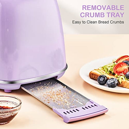 Roter Mond 2 Slice Toaster Retro Stainless Steel with Bagel, Cancel, and Defrost Functions, 6 Bread Shade Settings, Extra Wide Slots and Removable Crumb Tray, Lavender-Purple - color: Purple