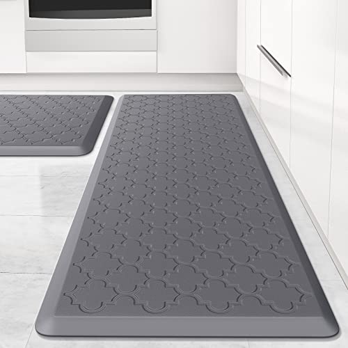 Kitchen Mat 2 PCS Cushioned Anti-Fatigue Floor Mat Standing Mat for Kitchen - color: Stylish Grey, size: 17.3"x29"+17.3"x47"