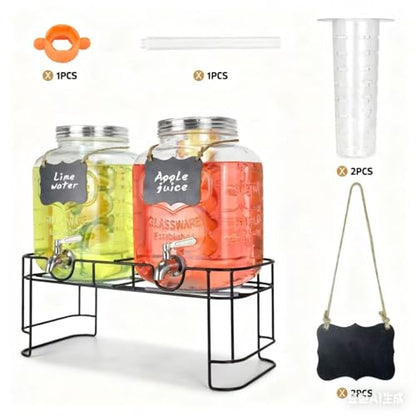 1 Gallon Glass Drink Dispensers For Parties 2PACK.Beverage Dispenser,Glass Drink Dispenser With Stand And Stainless Steel Spigot 100% Leakproof.Lemonade Dispenser With Ice Cylinder.Laundry Detergent - size: 1 Gallon Double With Stand