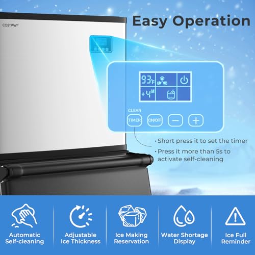 COSTWAY Commercial Ice Maker Machine 418 LBS/24H with 200 LBS Storage Bin, 192PCS Ice Cubes in 11-20 Mins, ETL Approved Industrial Ice Machine with Auto Self-Cleaning for Restaurant Bar Cafe