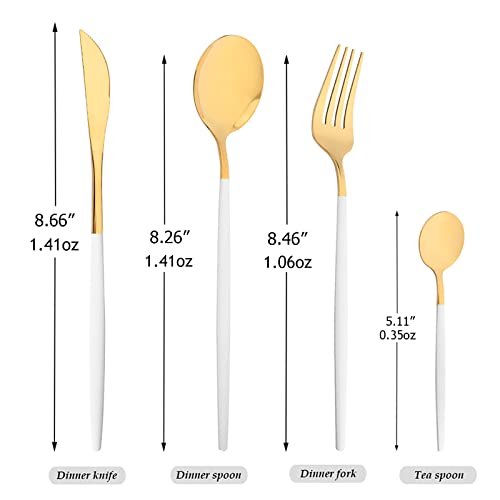 Mirror Cutlery Serving Set, 24-piece 18/0 Stainless Steel Silverware With White Handle Simple & Modern Tableware For Home Party Restaurant Christmas Dinner, Service For 6 (White Gold) - color: White gold
