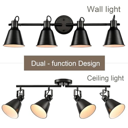 DIRYZON 4-Light Industrial Matte Black Adjustable Round Track Lighting, Semi Flush Mount Ceiling Light with Multi-Directional Heads for Kitchen, Living Room, Bedroom, Hallway, Dimmable - color: Black, size: 4-Light