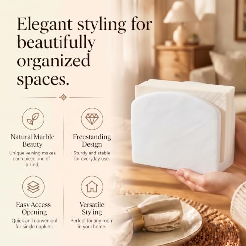 Radicaln Marble Napkin Holder for Table 6.5" Paper Napkin Dispenser Stand - color: White