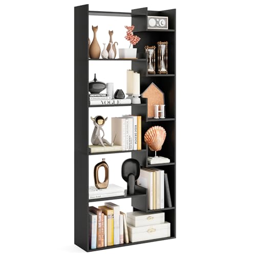 Tangkula 6-Tier Bookshelf, 64”H Tall Open Bookcase with Anti-Tip Kits, Home Office Free-Standing Wood Room Divider Display Book Shelf, Modern 11-Shelf Storage Rack for Study, Living Room (1, Black) - color: Black