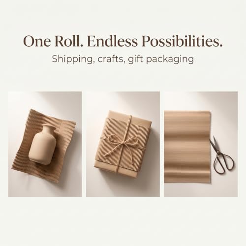 143.7 x 13.9 Inch Corrugated Cardboard Roll, Wider Corrugated Paper for Shipping, DIY Crafts, Gift Packaging