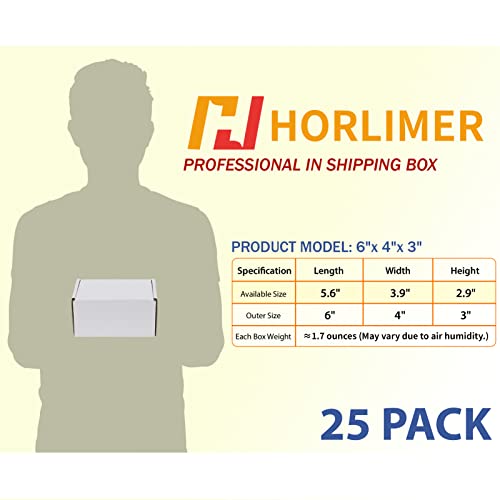 HORLIMER 6x4x3 inches Shipping Boxes Set of 25, White Corrugated Cardboard Box Literature Mailer - color: White, size: 6" x 4" x 3"