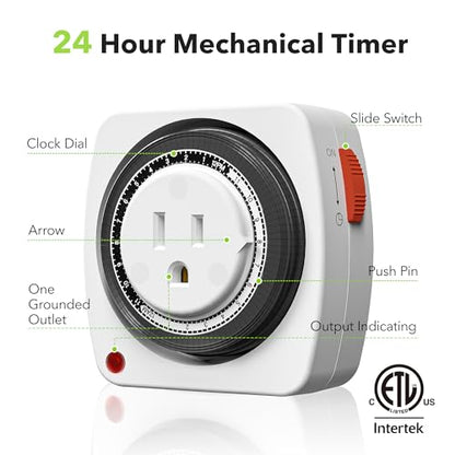 BN-LINK Heavy Duty Mechanical Timer, 24-Hour Indoor Outlet Timer, 3-Prong - size: 3-Prong, 1-Pack, 1 Outlet, Heavy Duty