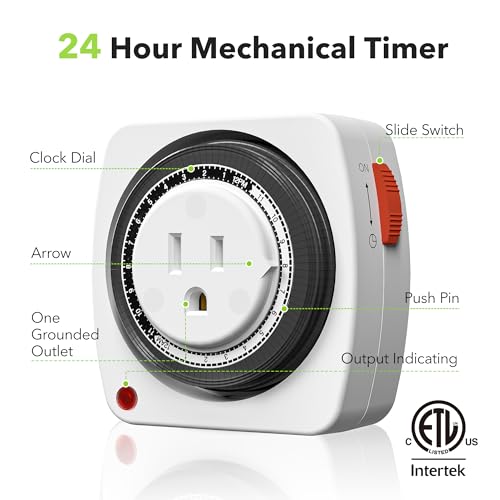 BN-LINK Heavy Duty Mechanical Timer, 24-Hour Indoor Outlet Timer, 3-Prong - size: 3-Prong, 1-Pack, 1 Outlet, Heavy Duty