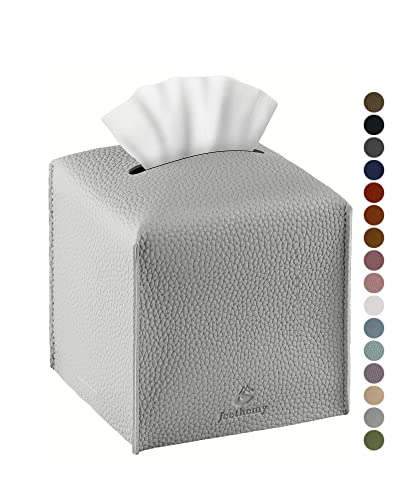 Tissue Box Cover, Jeethemy Square PU Leather Tissue Box Holder, Modern Tissue Case Facial Paper Organizer Dispenser，5X5X5'',Single Light Grey - color: Single Light Grey