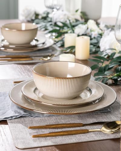 GBHOME Ceramic Dinnerware Sets of 6,18 pcs Plates and Bowls Sets Dishes - color: Pale Khaki, size: Service for 6 (18 pcs)