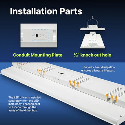 Konlite - 4 FT Linear LED Shop Lights, 225W, 30,626LM Bay Ceiling Shop Light for Commercial & Industrial Use, Non-Maintenance Shop Lights for Workshop, Garage Light, 5000K Daylight, Dimmable 1-10V - size: 1 PACK - 225W