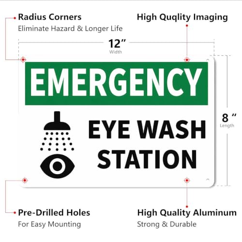 Emergency Eye Wash Station Metal Sign Wall Marker 12x8in