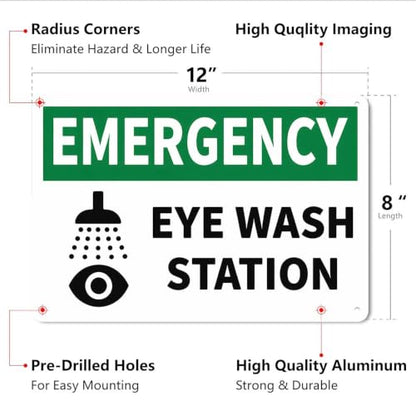 Emergency Eye Wash Station Metal Sign Wall Marker 12x8in