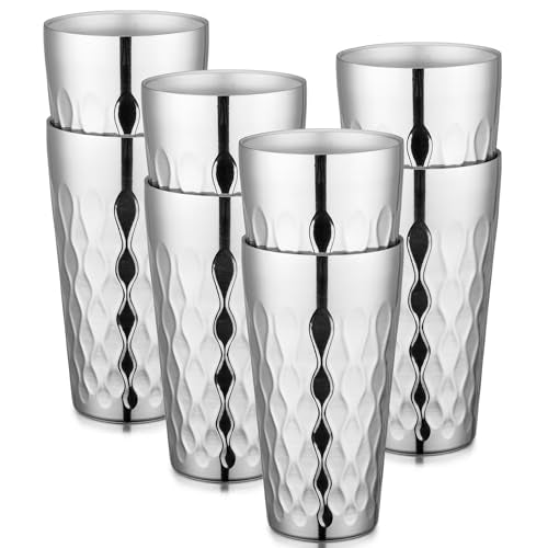 Beasea Stainless Steel Cups 19 oz, 8 Pack Large 18.6oz 550ml Stainless Steel Drinking Cups Tumbler Stackable Double Wall Insulated Individual Metal Pint Glasses Tin for Home Party Camping - color: Silver Ripple, style: 18.6oz 8pcs