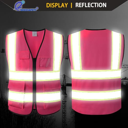 High Visibility Neon Safety Vest for Men Women,EK175,Pink,M - color: Hot Pink, size: Medium