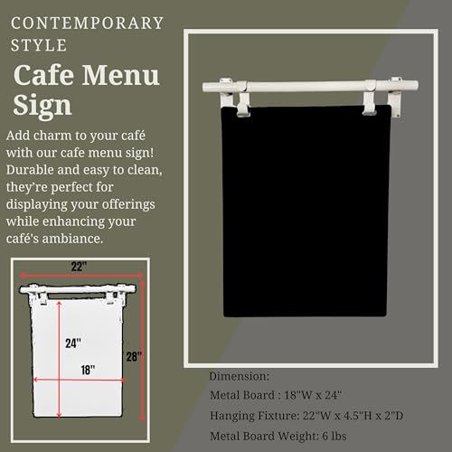 Hanging Menu Contemporary Style Chalkboard Sign, Metal Menu Display 22x28 Magnetic Surface Cafe Bar Sign for Business Price Menu (White Frame/Black Board) - color: White Frame/Black Board