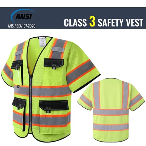 JKSafety Safety Vest for Men Women Hi Vis with Pockets and Cushioned Collar Construction Vest Meet ANSI Standard (BX360) - color: Class 3 Yellow, size: X-Large