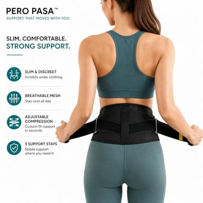 Lower Back Brace for Women and Men, Adjustable Back Brace with Back Support Belt and Back Support Brace, Slim Breathable Lumbar Support for Daily Stability, Back Braces L/XL(Waist:42''-52'')