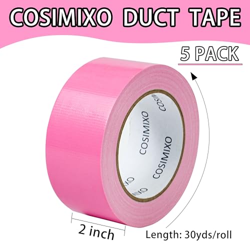 COSIMIXO 5-Pack Pink Heavy Duty Duct Tape, 2 inches x 30 Yards, Strong, Flexible, No Residue, All-Weather and Tear by Hand - Bulk Value for Repairs, Industrial, Professional Use - color: Pink, size: 5-Pack 2" x 30yds