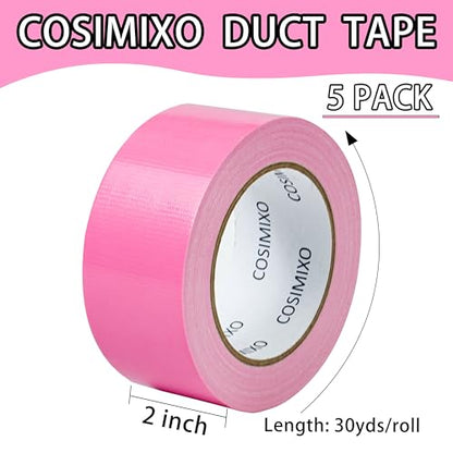 COSIMIXO 5-Pack Pink Heavy Duty Duct Tape, 2 inches x 30 Yards, Strong, Flexible, No Residue, All-Weather and Tear by Hand - Bulk Value for Repairs, Industrial, Professional Use - color: Pink, size: 5-Pack 2" x 30yds