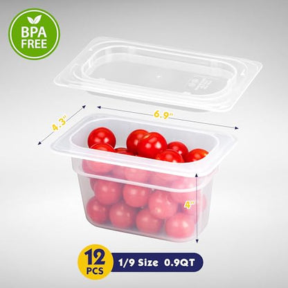 BIEAMA 12 Pack 1/9 Size 4" Deep Plastic Food Pans with Lids, Translucent - color: 1/9 Size, size: 4" Deep